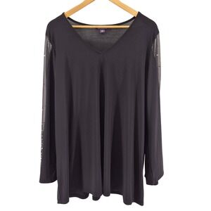 ROAMANS Black Top Mesh Rhinestone Embellished Sleeve Sz‎ 18W Holiday Party Event